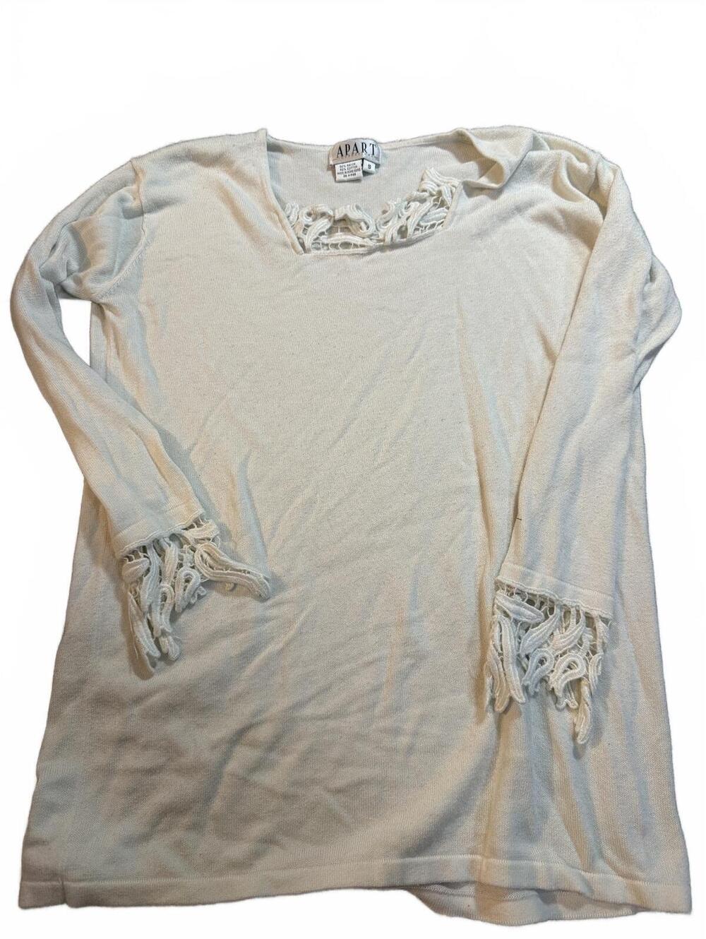 Apart Impressions Women's Cream Long Sleeve Sweater with Lace Trim, Size S